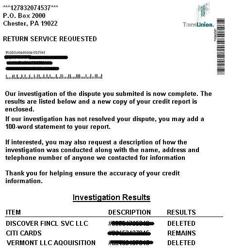 How To Dispute Credit Report - Investigation Result letter
